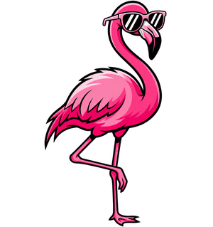 A pink flamingo wearing sunglasses
